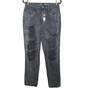 Y2K Fashion Nova Loose Fit Ripped Straight Leg Jeans Black Wash Distressed 11